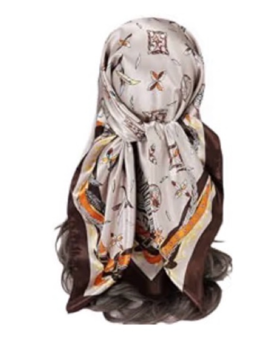 Elegant Printed Headscarf in Beige, Brown and Orange